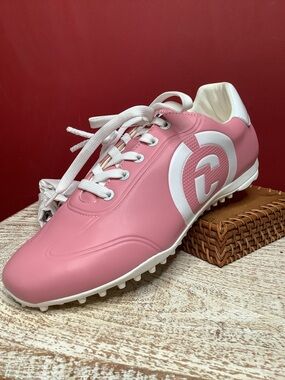 DUCA DEL COSMA Pink Waterproof Tie Golf Shoes Nubs For Memory Foam Microfiber